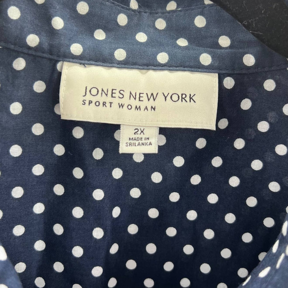 Jones New York Sport Woman Polka Dot Navy Blue White Blouse Long Sleeve 2XL - Picture 3 of 9